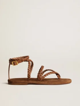 Penelope-sandaler för dam i tobaksfärgat läder med mockasula