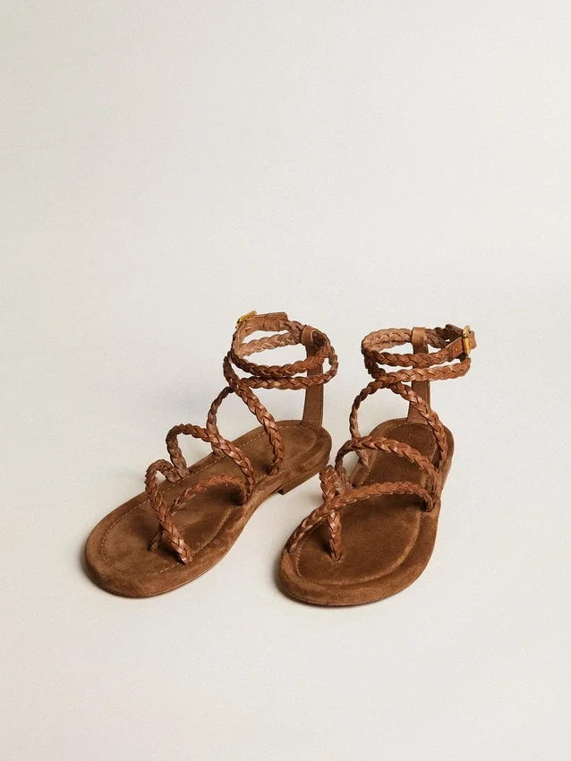 Penelope-sandaler för dam i tobaksfärgat läder med mockasula