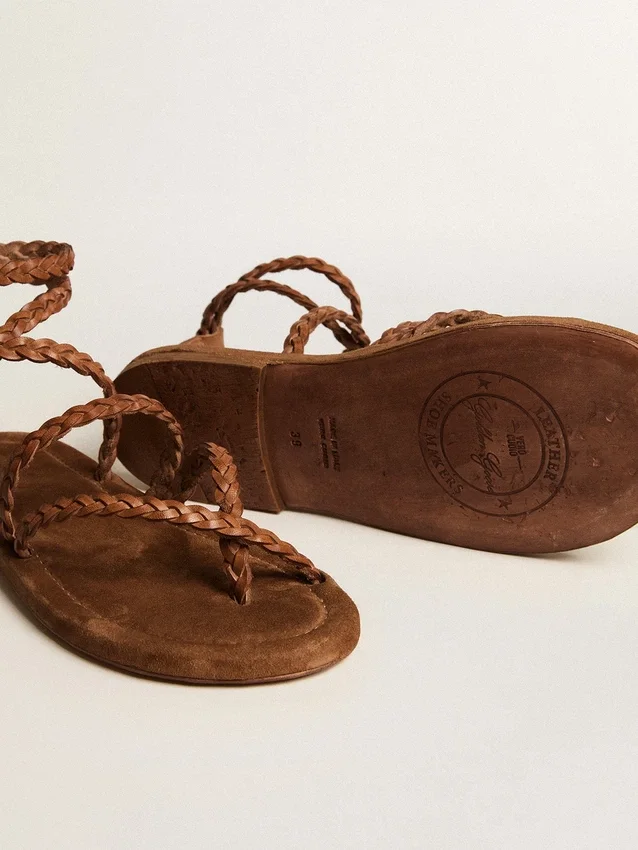 Penelope-sandaler för dam i tobaksfärgat läder med mockasula