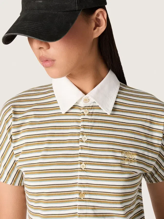 Polo-t-shirt för dam i randig jersey med kontrastkrage