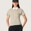 Polo-t-shirt för dam i randig jersey med kontrastkrage