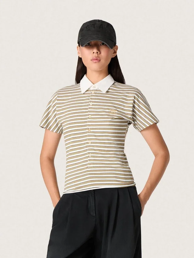 Polo-t-shirt för dam i randig jersey med kontrastkrage