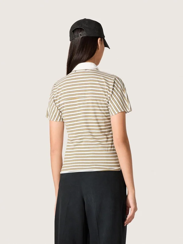 Polo-t-shirt för dam i randig jersey med kontrastkrage