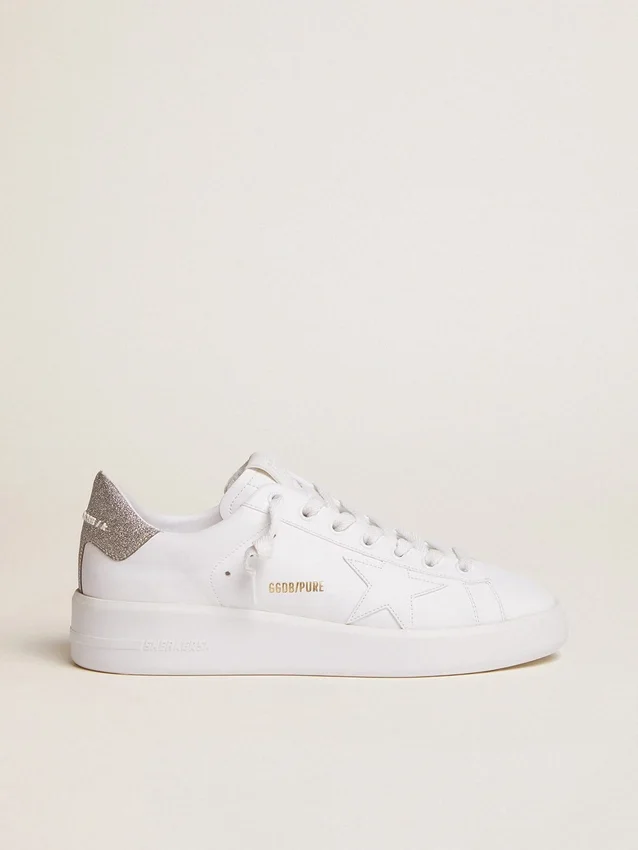 Purestar-sneakers för damer med glittrande silverfärgad hälflik