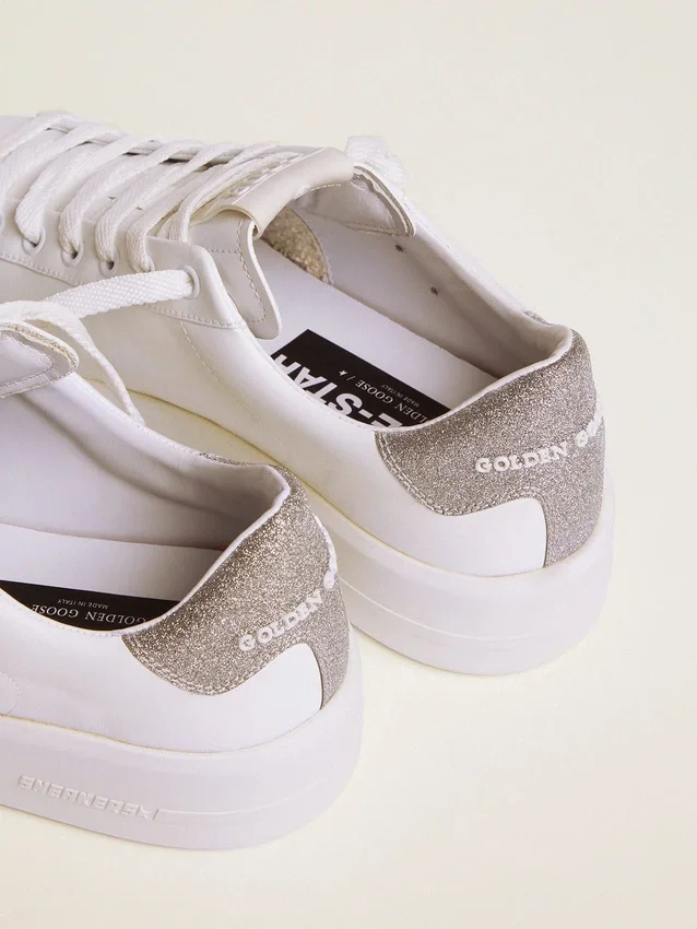 Purestar-sneakers för damer med glittrande silverfärgad hälflik