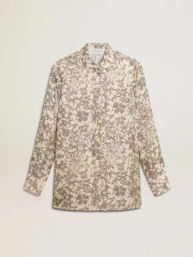 Pyjamas skjorta för dam i silkesblandning med blommönster
