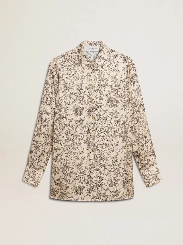 Pyjamas skjorta för dam i silkesblandning med blommönster