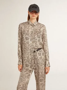 Pyjamas skjorta för dam i silkesblandning med blommönster