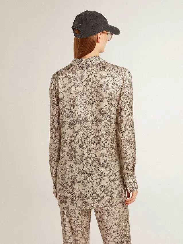 Pyjamas skjorta för dam i silkesblandning med blommönster
