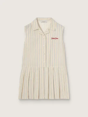 Randig ärmlös skjortklänning för flickor i ecru, beige och grått