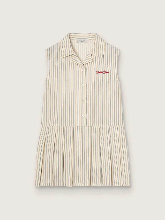Randig ärmlös skjortklänning för flickor i ecru, beige och grått