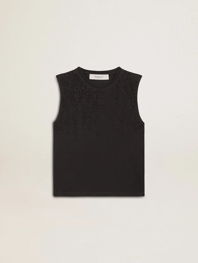Ärmlös T-shirt i sliten svart nyans med ton-i-ton-broderi i gradient