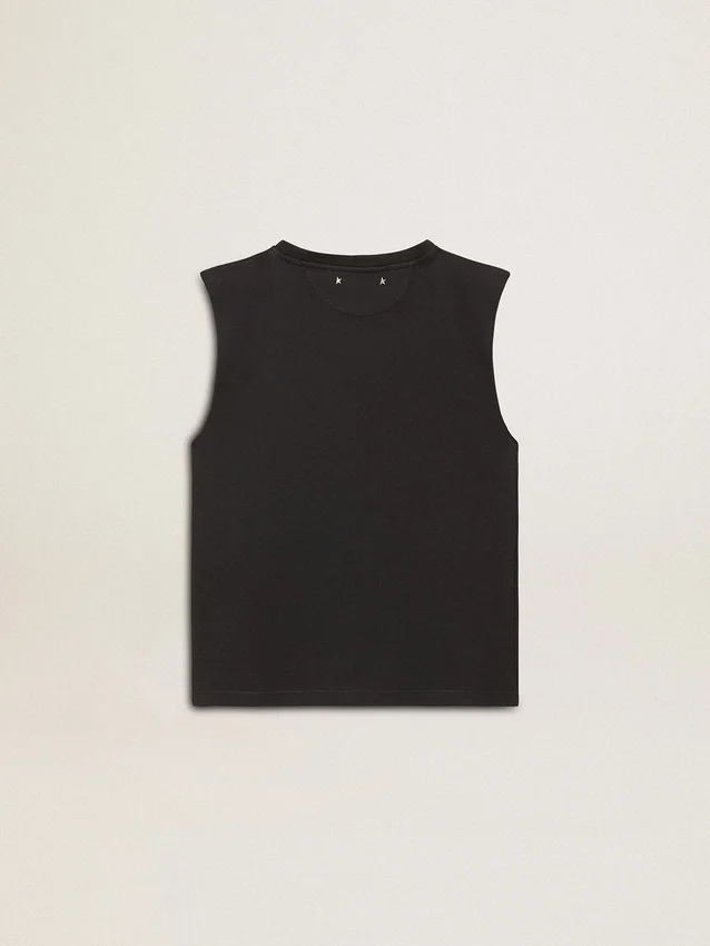Ärmlös T-shirt i sliten svart nyans med ton-i-ton-broderi i gradient