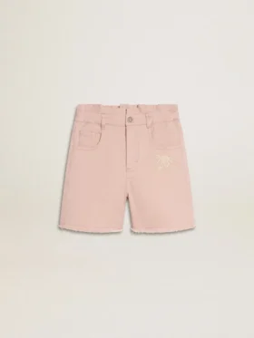 Rosa bomullsshorts för flickor med broderi