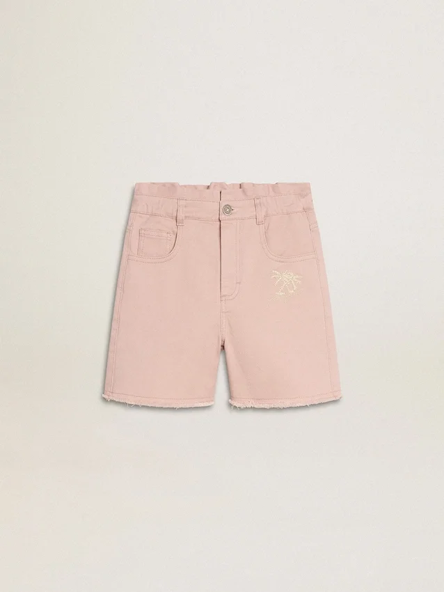 Rosa bomullsshorts för flickor med broderi