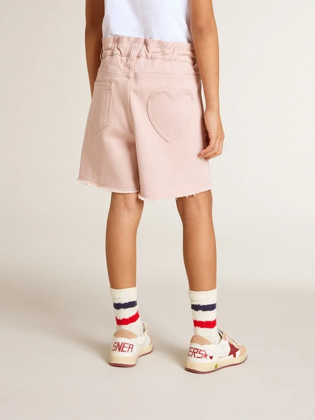 Rosa bomullsshorts för flickor med broderi