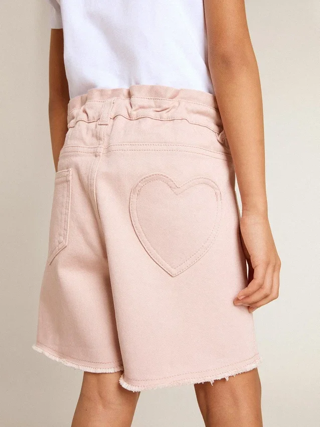 Rosa bomullsshorts för flickor med broderi
