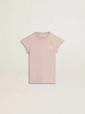 Rosa skjorta för flickor med volangärmar och broderi