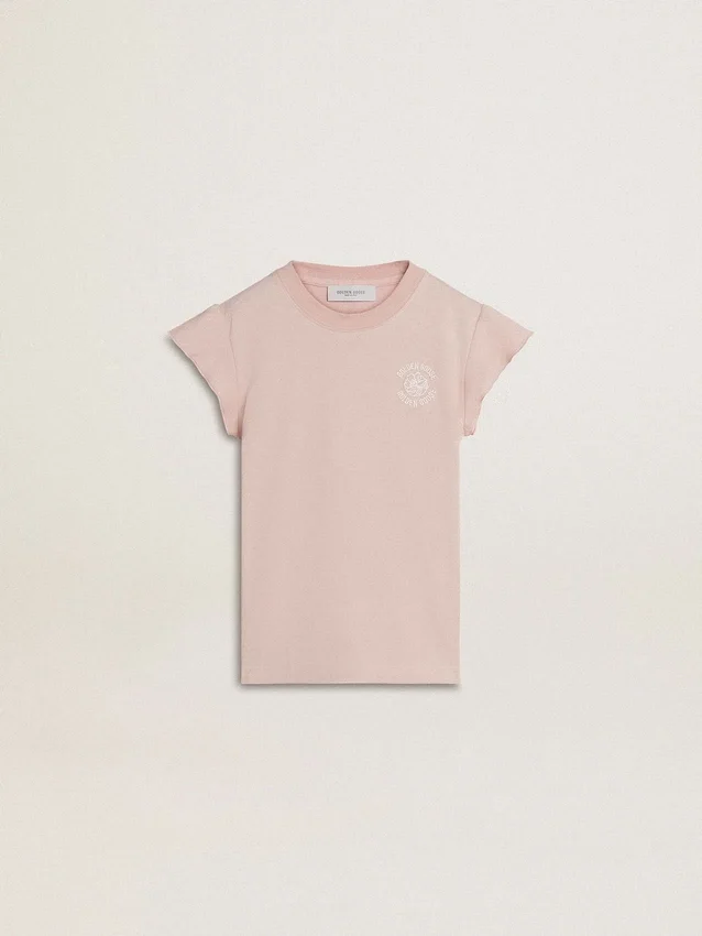 Rosa skjorta för flickor med volangärmar och broderi