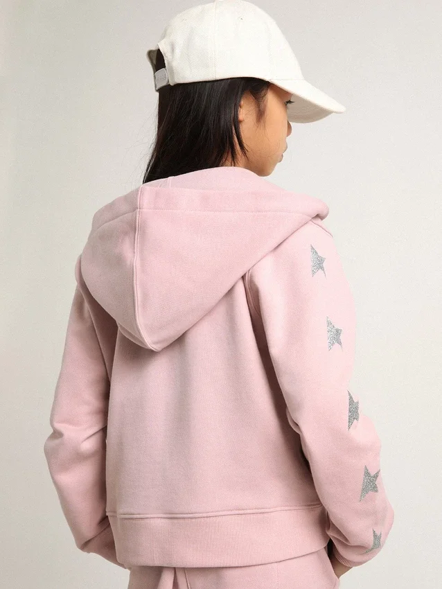 Rosa sweatshirt med silverglittrande stjärnor