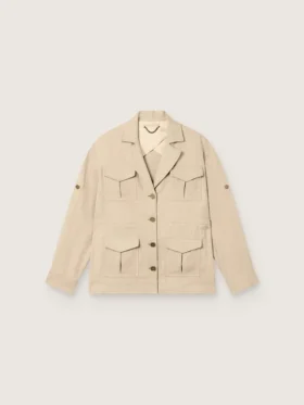 Safarijacka för dam i beige viskos med mikro-chevronmönster