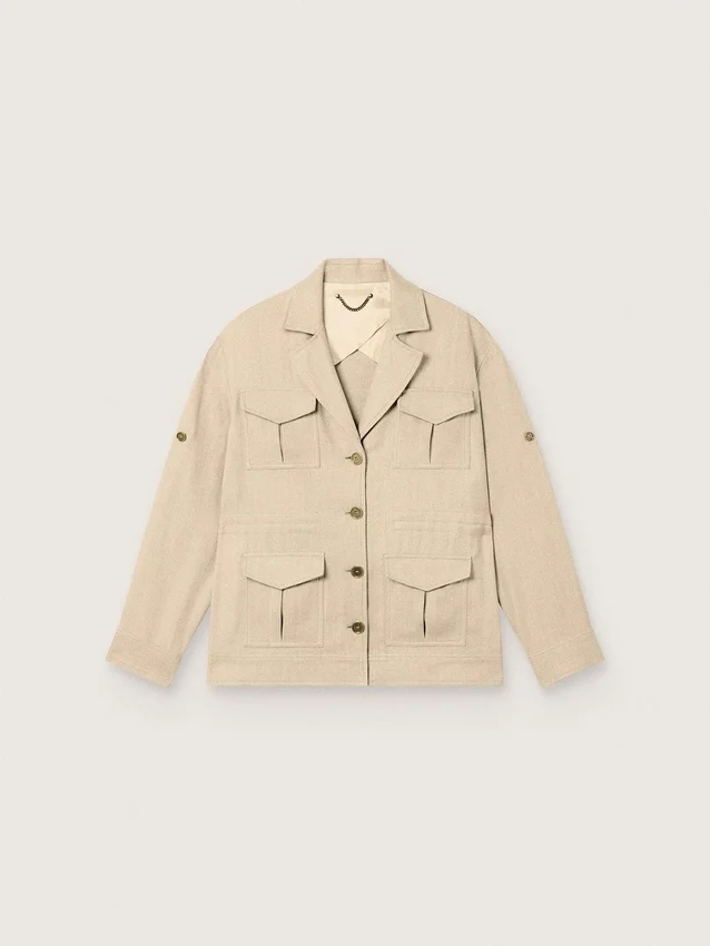 Safarijacka för dam i beige viskos med mikro-chevronmönster