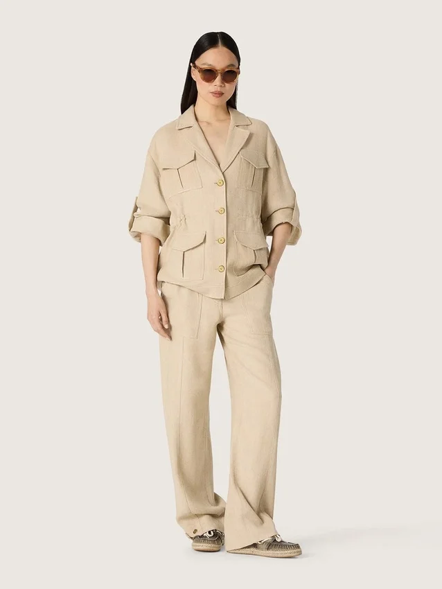 Beige viskosbyxor för dam