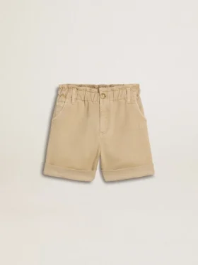 Sandfärgade shorts för flickor med broderad logotyp