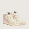 Slide i beige med rosa metallisk läderstjärna och glans