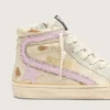Slide i beige med rosa metallisk läderstjärna och glans