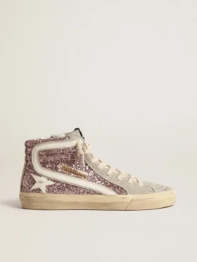 Slide i lila glitter med vit läderstjärna och glitter