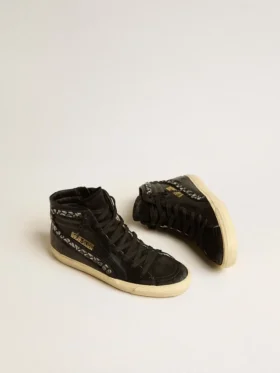 Slide-sandaler med svart stjärna och Swarovski-kristaller