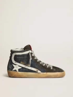 Slide-sneakers i midnattsblå denim med vit läderstjärna