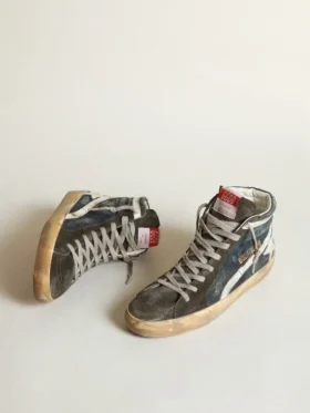 Slide-sneakers i midnattsblå denim med vit läderstjärna
