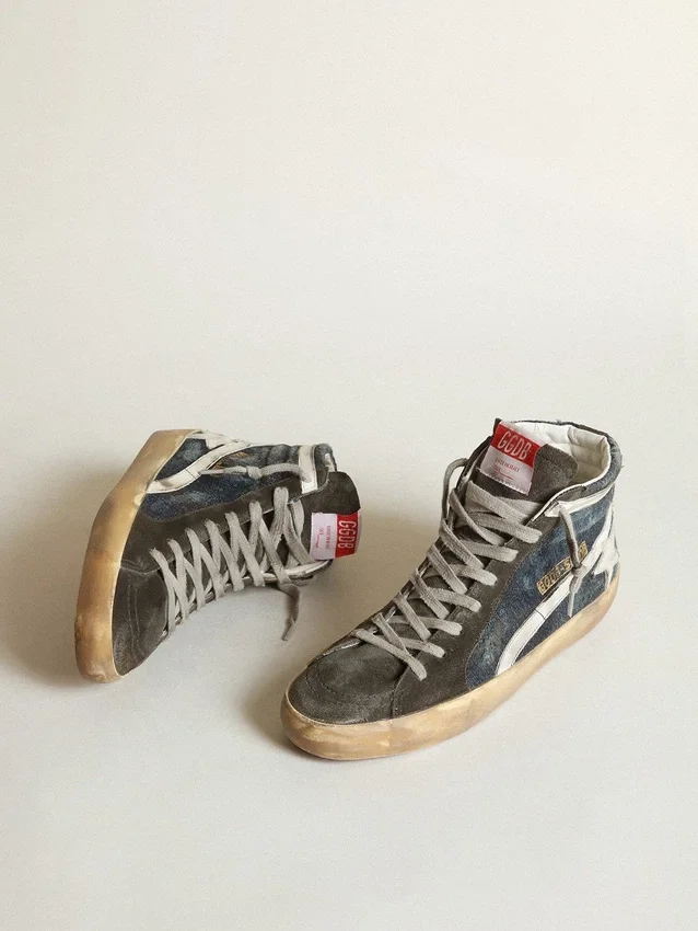 Slide-sneakers i midnattsblå denim med vit läderstjärna