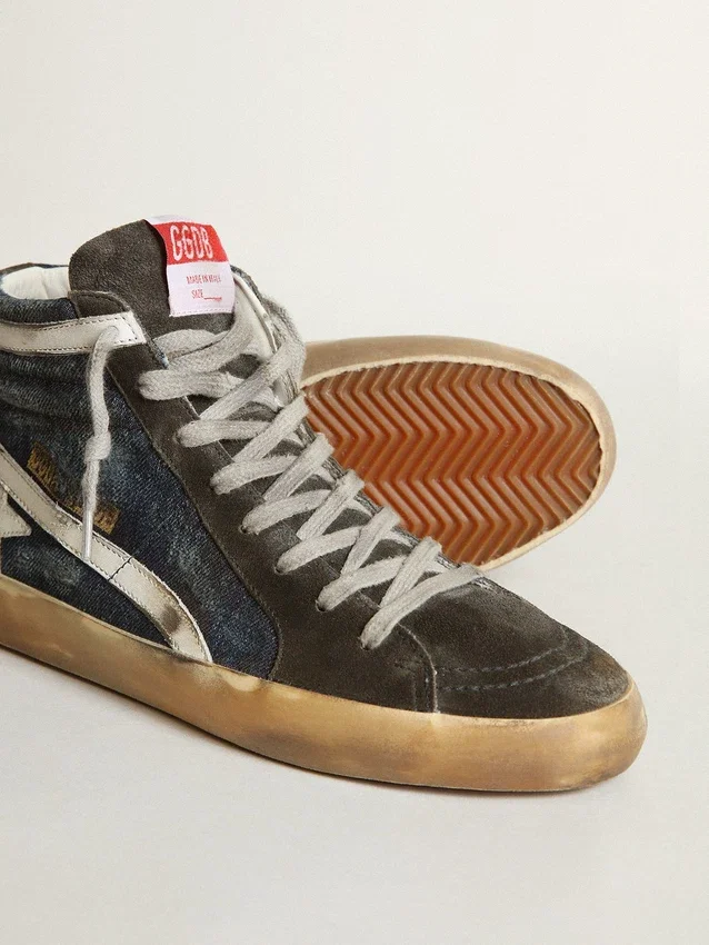 Slide-sneakers i midnattsblå denim med vit läderstjärna