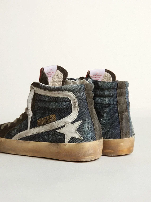Slide-sneakers i midnattsblå denim med vit läderstjärna