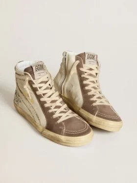 Slide-sneakers i nappa med glitterstjärna och detaljer i lackläder