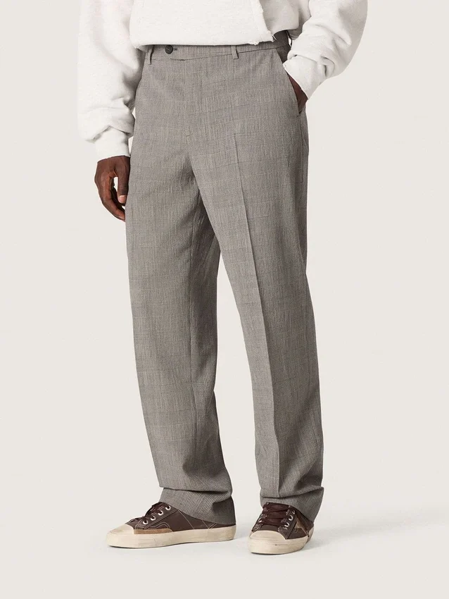 Slim fit-byxor för herr i grå Prince of Wales-rutmönster