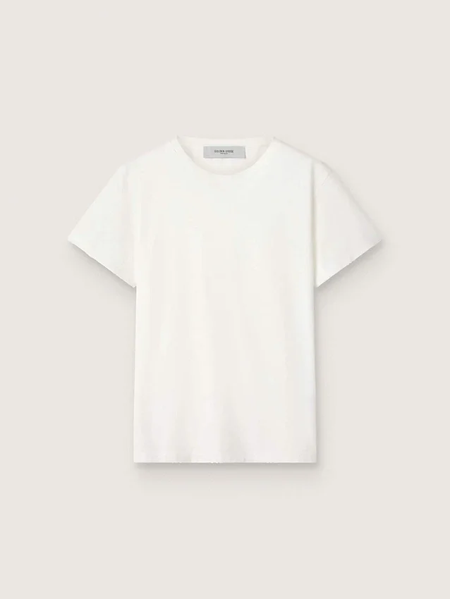 Slim fit-T-shirt för dam i vitt med slitna detaljer