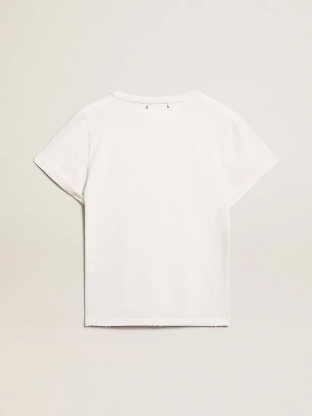 Slim fit-T-shirt för dam i vitt med slitna detaljer