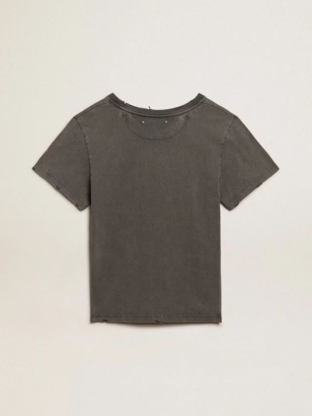 Slitad T-shirt i smal passform i antracitgrått
