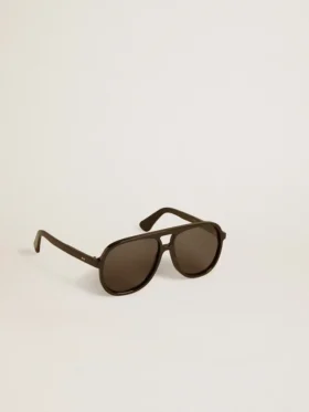 Solglasögon i Aviator-stil med svart båge och svarta glas
