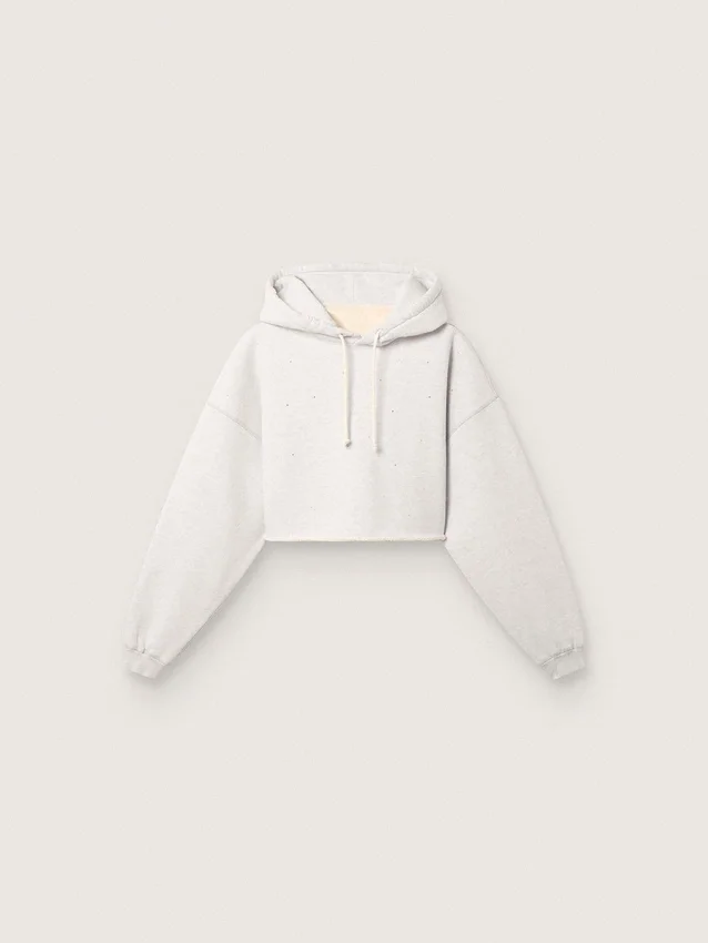 Star – kort hoodie för dam i grå melerad bomull