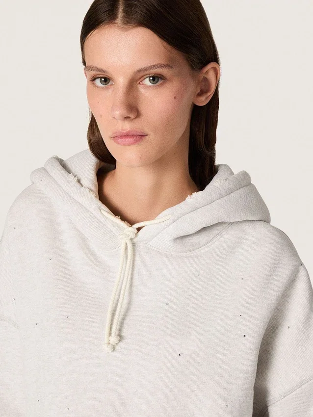 Star – kort hoodie för dam i grå melerad bomull