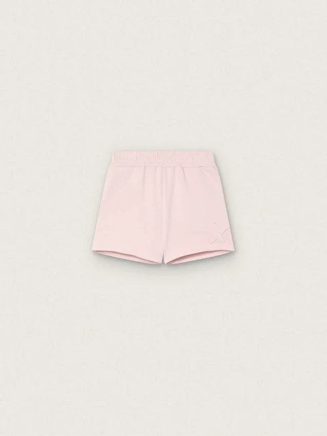 Star-shorts för flickor i rosa bomull med patch och logotyp