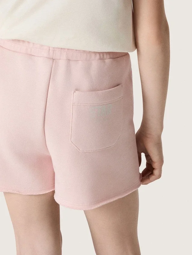Star-shorts för flickor i rosa bomull med patch och logotyp