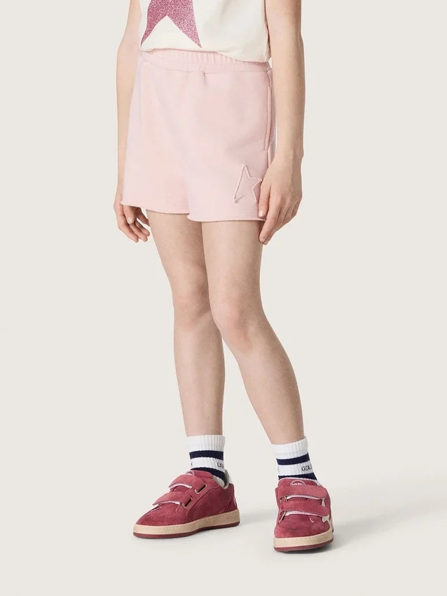 Star-shorts för flickor i rosa bomull med patch och logotyp