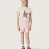 Star-skjorta för flickor i vit bomullsjersey med rosa glitterstjärna