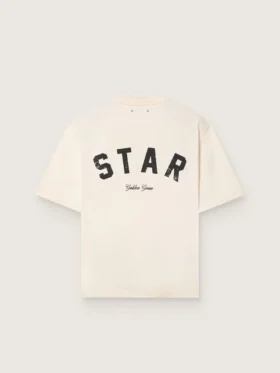 Star unisex-T-shirt i bomull i vintagevitt med svart tryck på ryggen